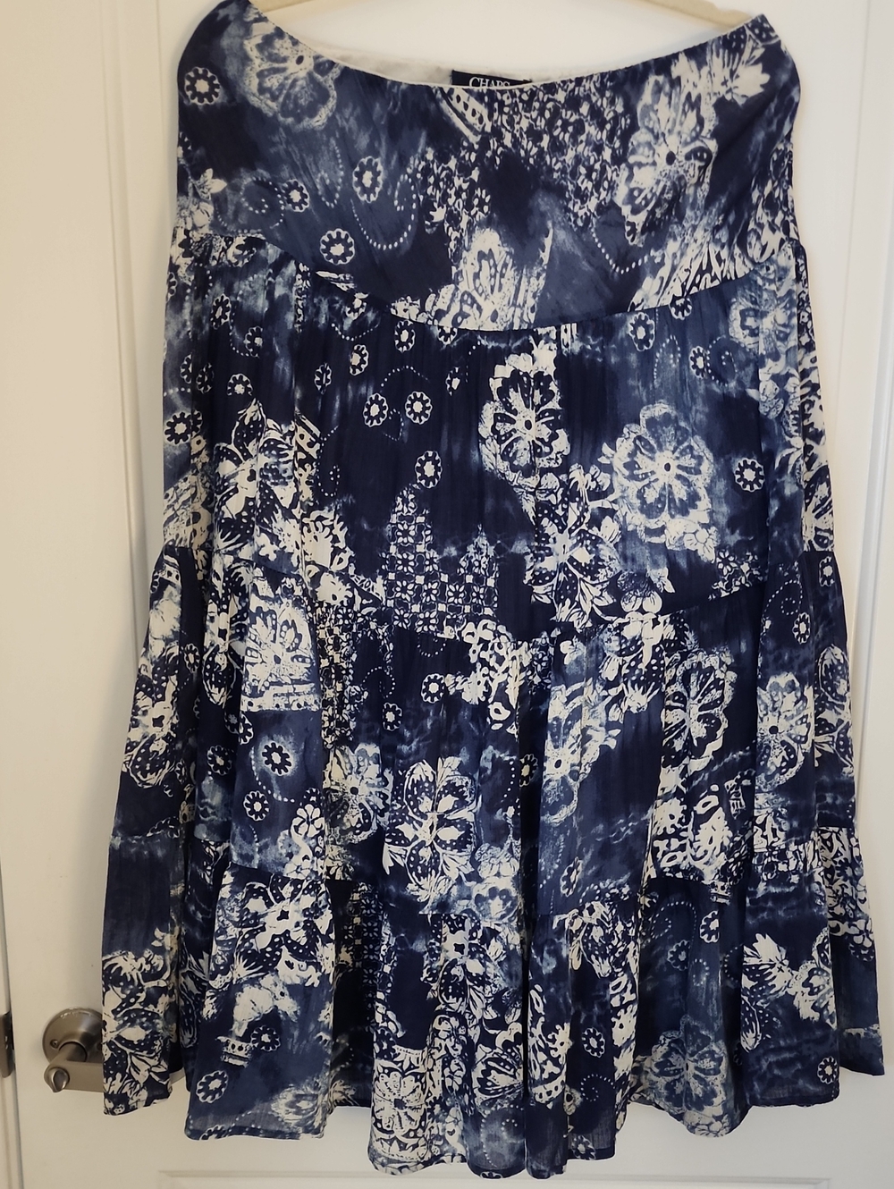 Chaps Navy and White Floral Tiered Skirt